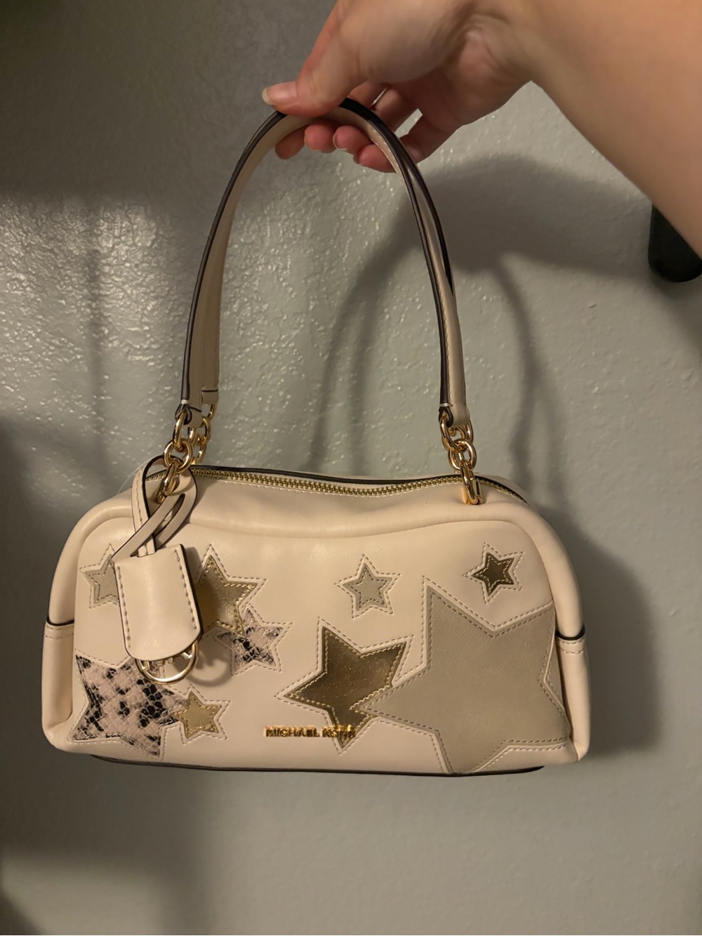 Michael Kors Cream and Gold Star-Accent Shoulder Bag